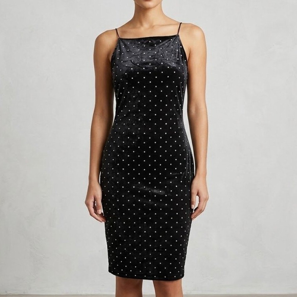 H&M Studded Velvet Bodycon Dress Womens Medium Black Rhinestone Y2K Goth Party